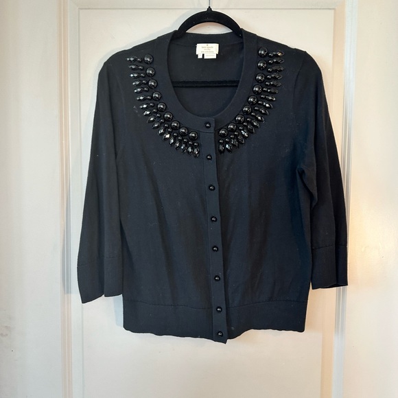 Kate Spade Original Tula Black Black Beaded Embellish Cotton Cardigan Sweater, L - Picture 7 of 8